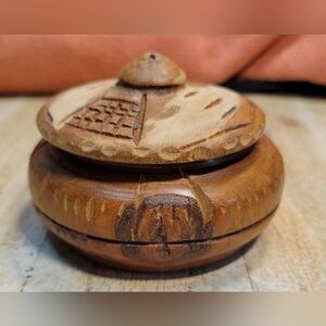 Hand Carved Wooden Souvenir Box Quebec Canada